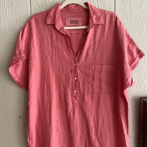 Frank&Eileen Grayson Pink 100% Linen The Artist Short Sleeve Full Length Dress L - Picture 3 of 14